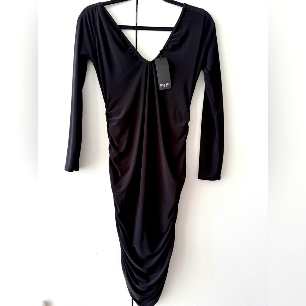 V Neck, backless, rushed bodycon dress